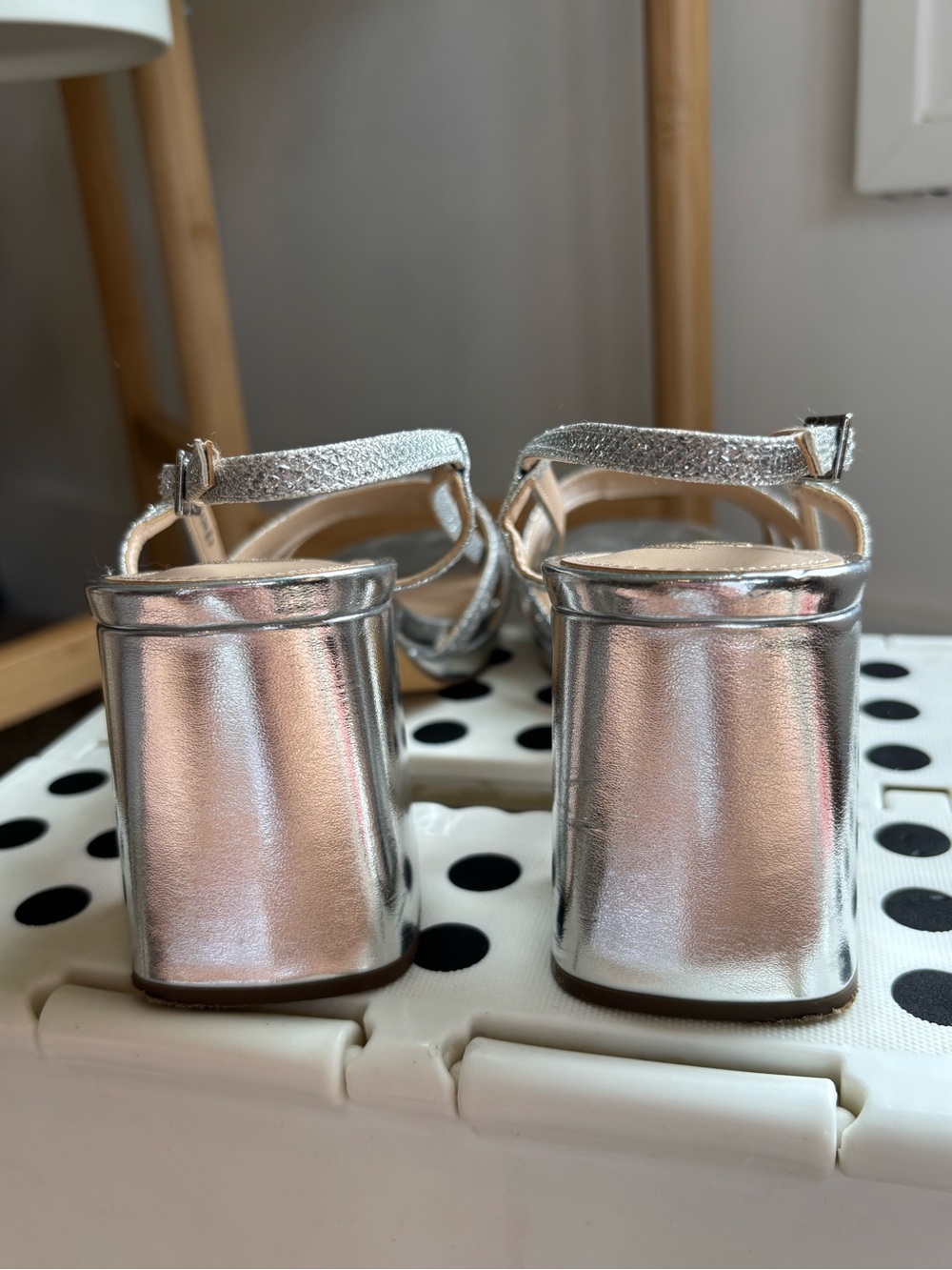 Silver Strappy Block Heels | Size 8.5 - Picture 4 of 7